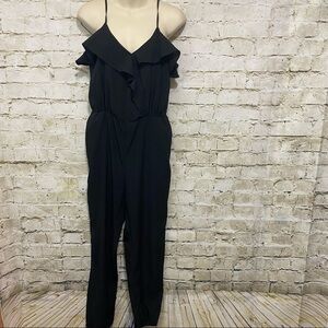Sans Souci Black Ruffle Sleeveless Jogger Leg Jumpsuit